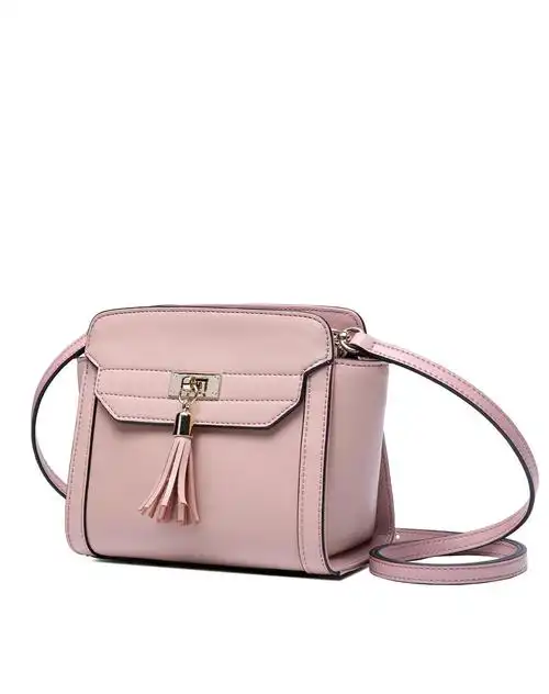 经典锁头设计牛皮女士斜挎包