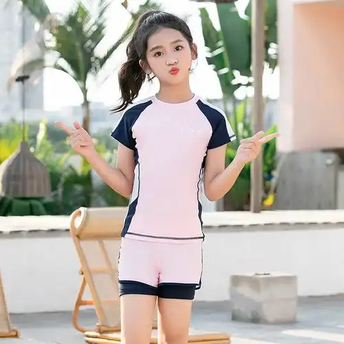 儿童泳衣女童洋气秋冬女大童分体泳装新款1215岁女孩游泳衣套装