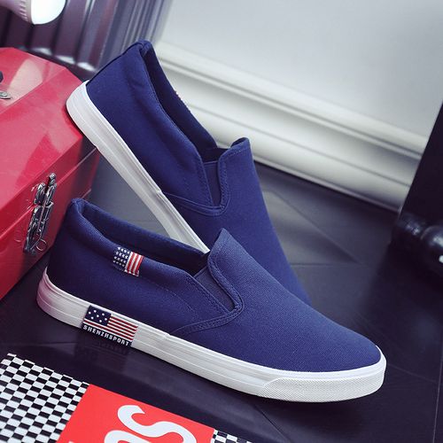 春天穿的简单布鞋男装懒汉鞋男子帆布鞋没鞋带凡布鞋无鞋带黑板鞋