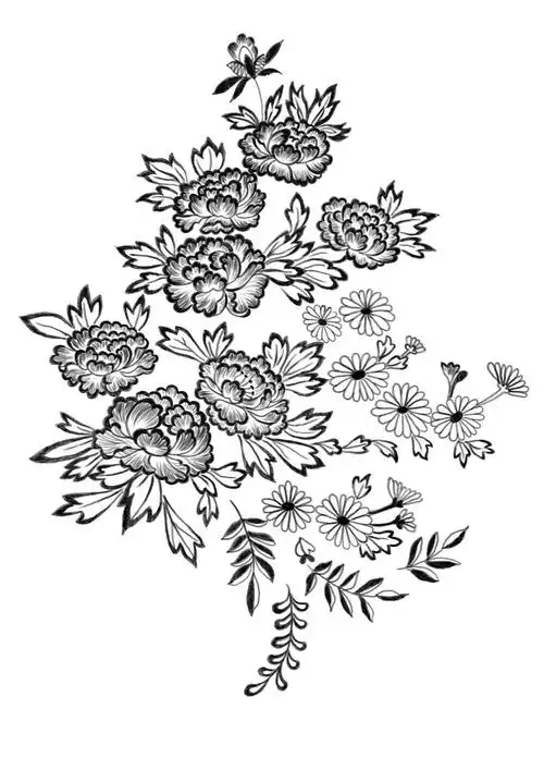 花朵线型白描图服装高定蕾丝礼服图花型图服装图案设计|平面|图案|一