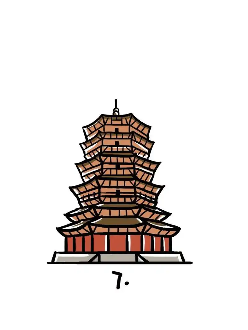 地标建筑简笔画教程37 地标建筑34-应县木塔,全称为释迦塔,位于山西