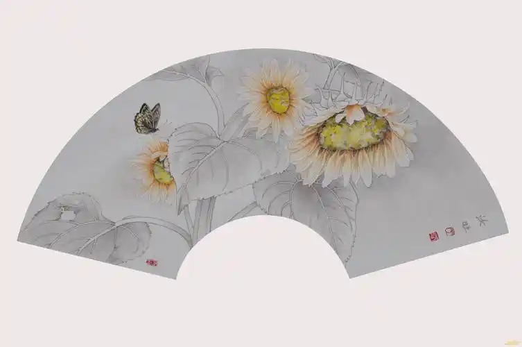 于汝旺工笔扇面向日葵续