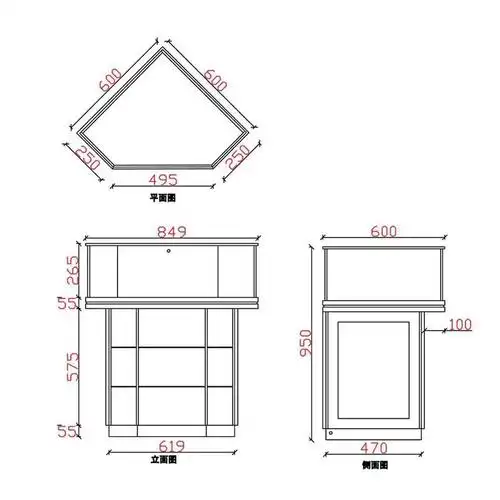 鸿钛珠宝钻石转角柜精品拐角柜玻璃柜台珠宝饰品展示柜商品展示架