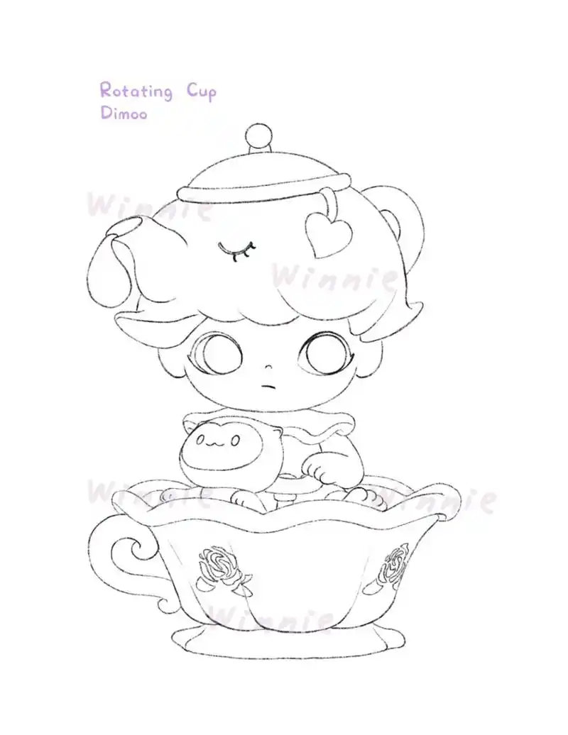 【手绘彩铅盲盒】dimoo约会日转转茶杯/附线稿 老规矩:完整绘画过程