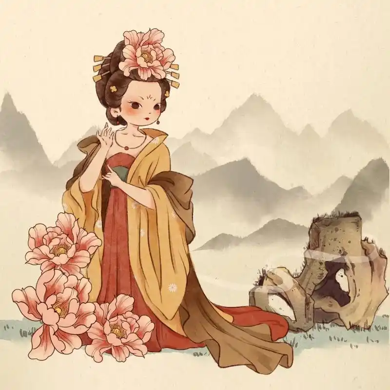 一只q版杨贵妃ipad板绘附线稿 软件:procreate 笔刷:procreate自带