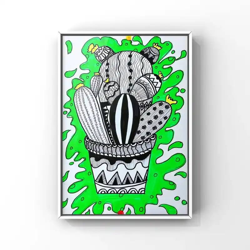 线描仙人掌91 一只勾线笔就可以画一幅漂亮的仙人掌 啦!#线 - 抖音