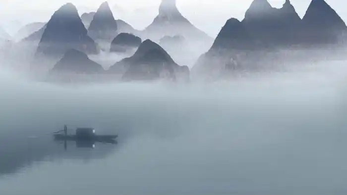 14张淡雅高山流水ppt背景图片