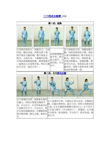 二十四式太极拳图解 第一式:起势| ①身体自然直立,两脚开立,与肩同宽