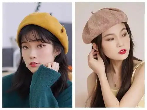 贝雷帽的戴法有好几种,发际线高的可以用它盖住,帽子向脸型好看的那
