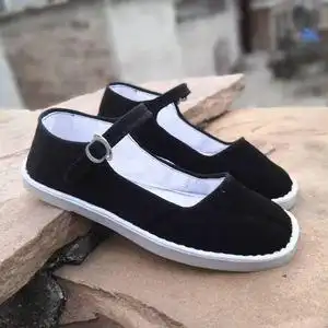 男女塑料底一带方口布鞋黑色单鞋服务员工作鞋平底鞋样式