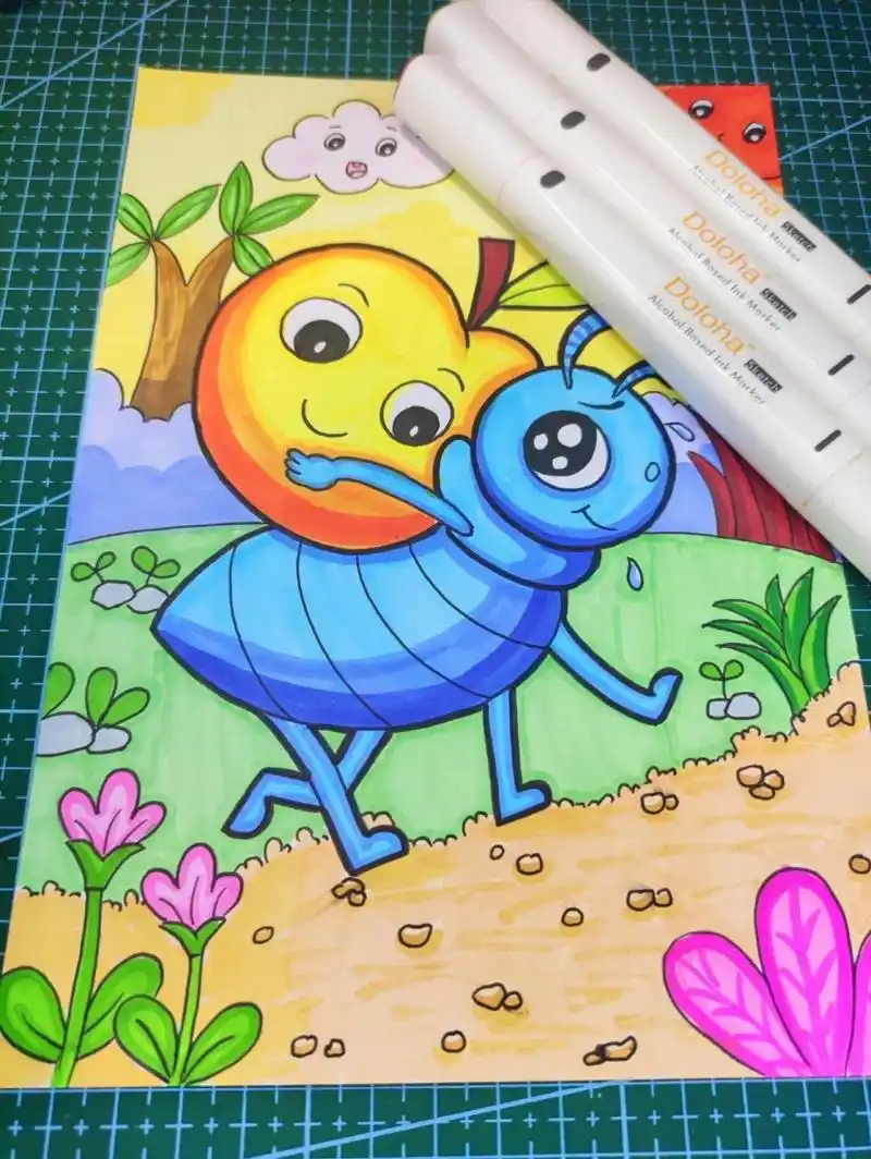 马克笔儿童画《蚂蚁搬家》