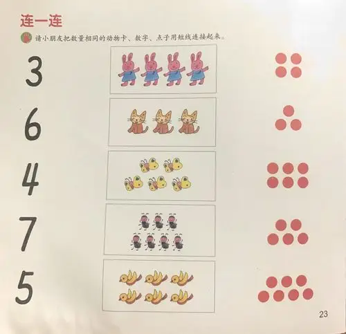 主题数学《连一连》指导重点:复习对数字"3""4""5""6""7"的认识,将