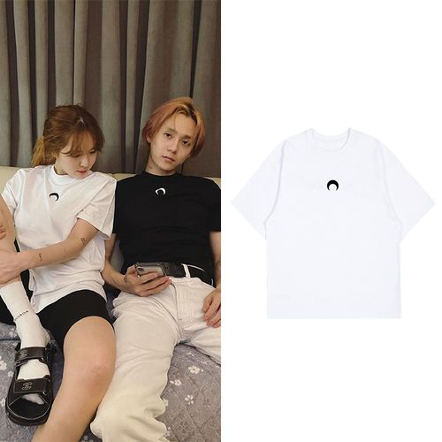 金泫雅金晓钟情侣同款短袖t恤宽松印花落肩半袖男女夏