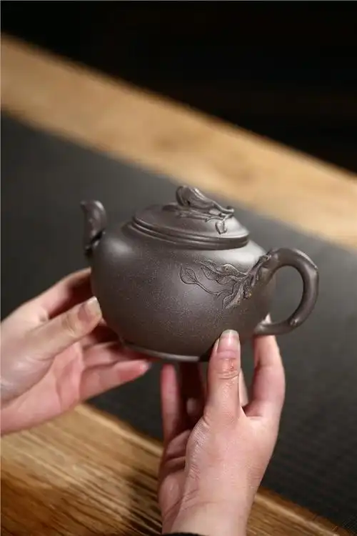 王志芳紫砂壶作品 原矿青灰泥佛手壶 410cc 国家级工艺美术师 王志芳