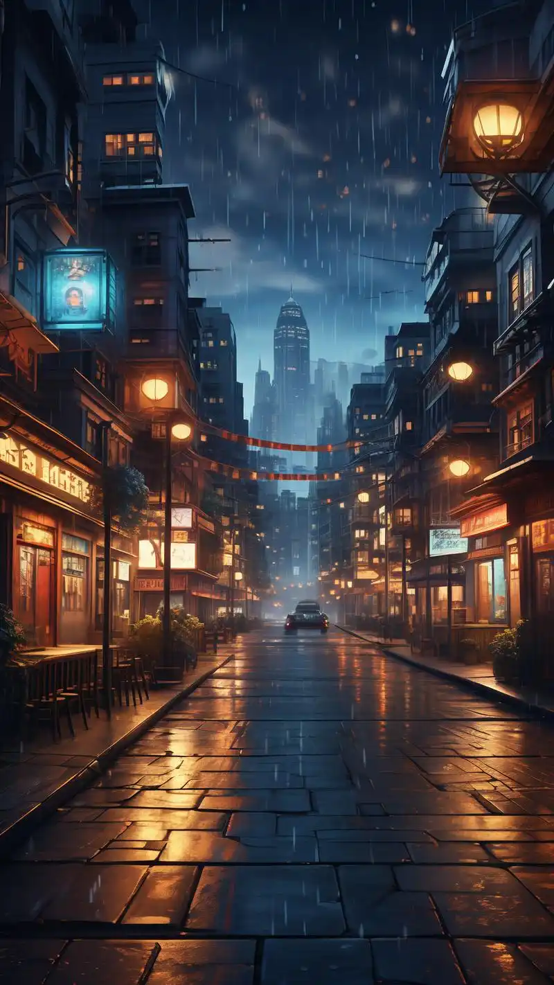 动漫风夜晚城市街景壁纸精选91