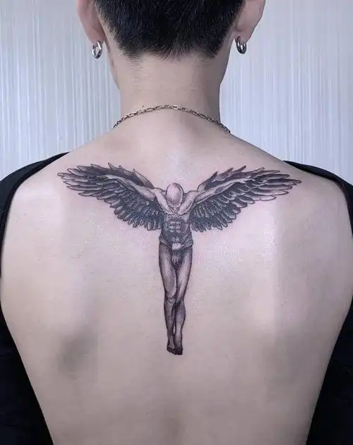 【天使】纹身图片_背部欧美写实天使纹身图案