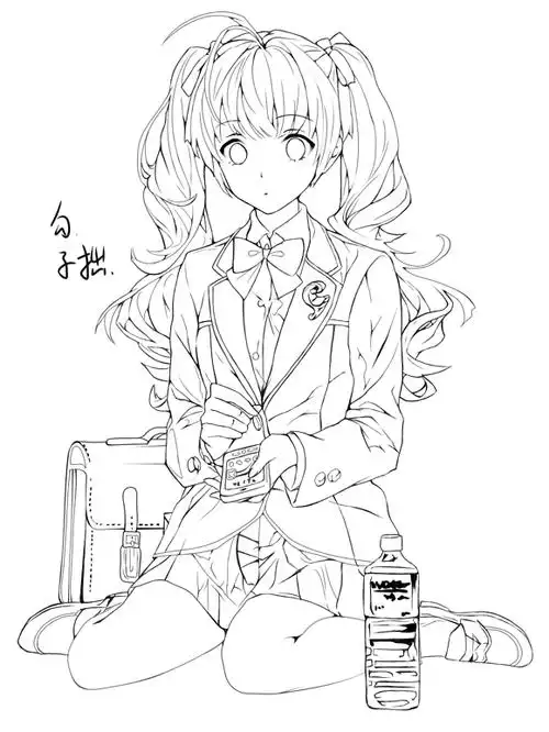 动漫人物线稿双马尾