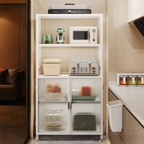 厨房置物架带门橱柜落地多层收纳柜子电器锅具厨房置物架