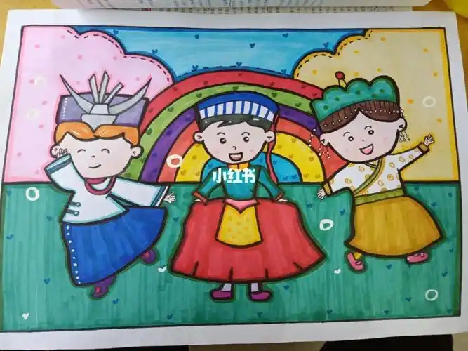 团结一家亲简笔画教程简笔画教程文化绘画民族文化-团结向上简笔画