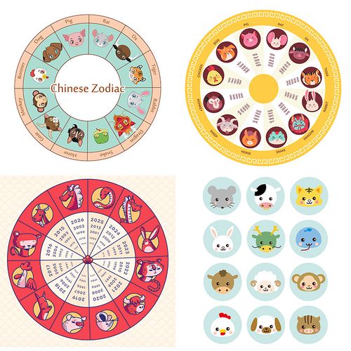 12生肖元素图标ai矢量图案 中国十二生肖图标年龄分布图 设计素材