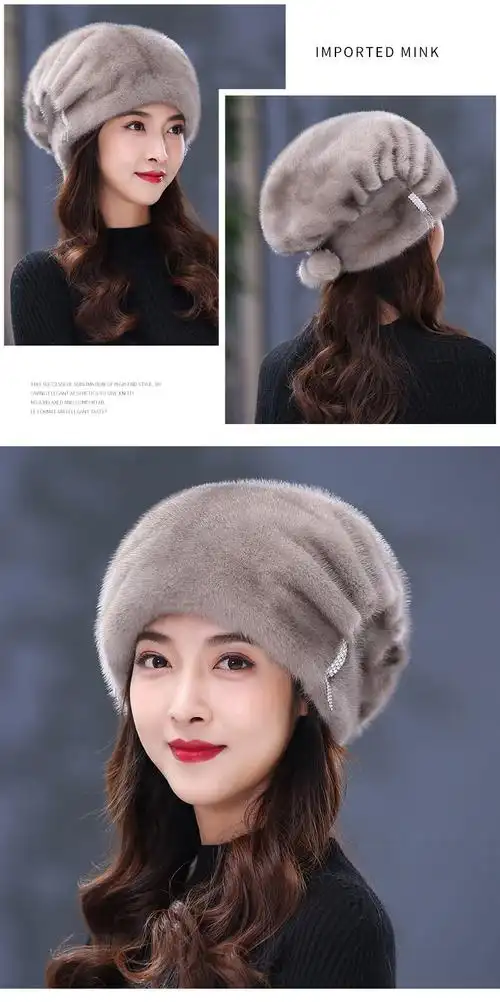 东北貂皮帽子 貂皮帽子女士冬季整貂毛护耳圣诞帽时尚韩版保暖真皮草