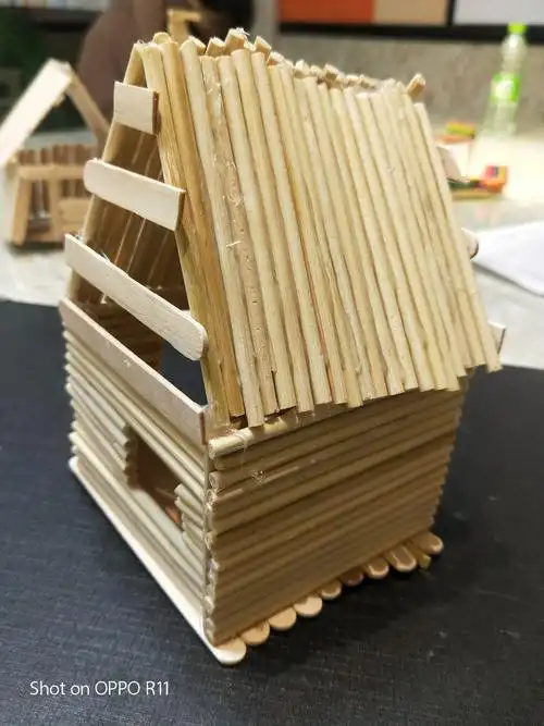 晨曦艺术大班下午木棒雪糕棒拼装作品.