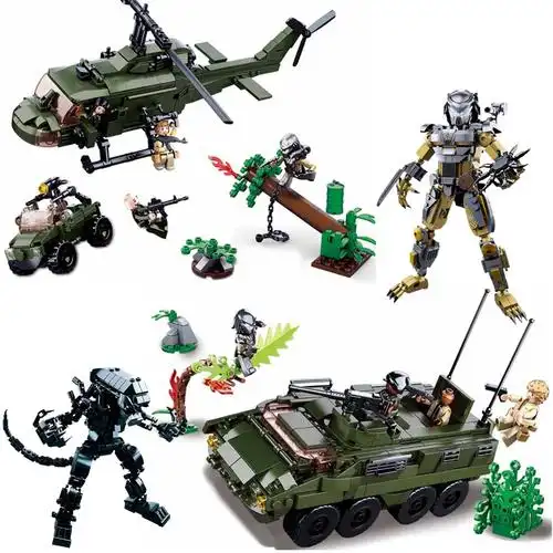 小鲁班0719乐高铁血战士大战异形积木人仔装甲车直升机6拼装玩具7