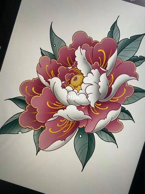 新传统牡丹花纹身手稿