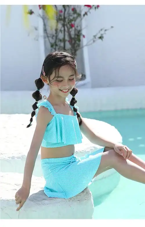 游泳用品 女士泳衣 焕烂 10-15岁大童分体两件套游泳衣甜美吊带可爱