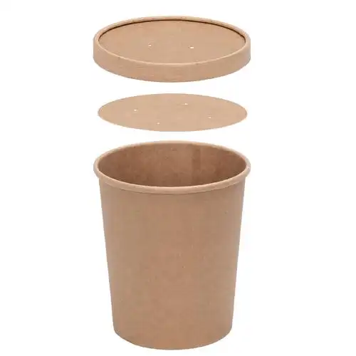 一次性带盖圆形环保外卖汤桶保温纸杯牛皮纸粥打包盒汤碗甜品纸碗