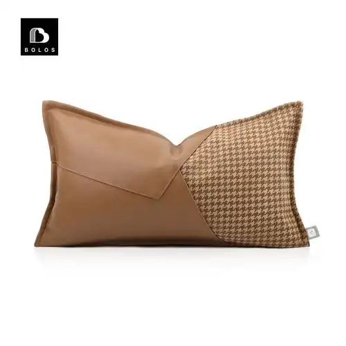 轻奢现代样板房橙色皮革靠枕沙发靠包软装设计师家居拼接靠背抱枕