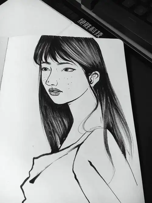 针管笔头像 黑白插画