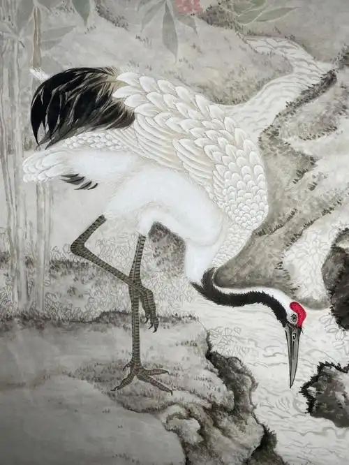 俯身的仙鹤～#工笔画  #双鹤图  #沈铨