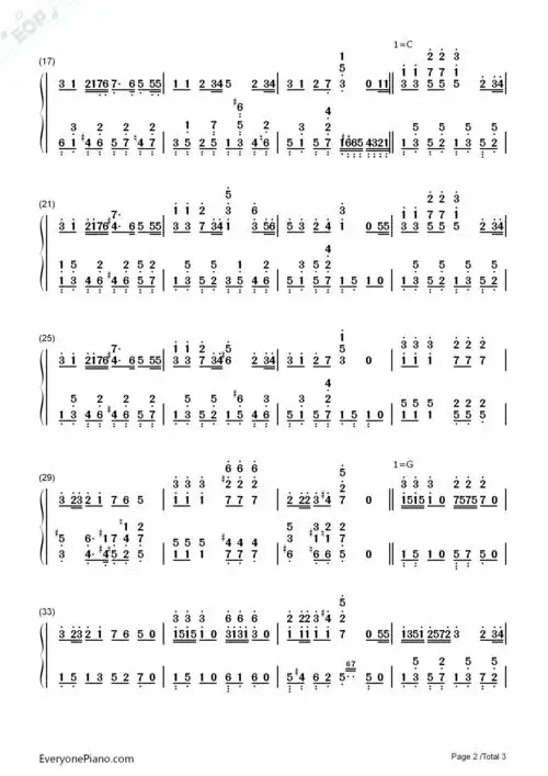 游击队歌-铁道游击队主题曲双手简谱预览2