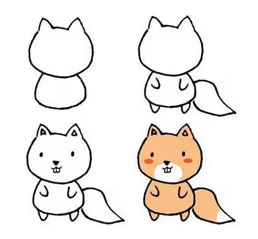 八款可爱的小松鼠简笔画画法大全|跟着步骤画卡通小松鼠 动物-第4张