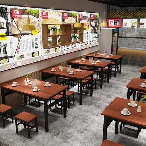 早餐桌椅餐桌椅组合简约46小吃店食堂餐馆面馆现代饭店快餐桌定制