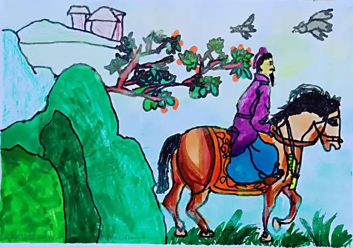 儿童画铜奖作品《钱塘湖春行》精美儿童画图片_诗歌的样子简笔画