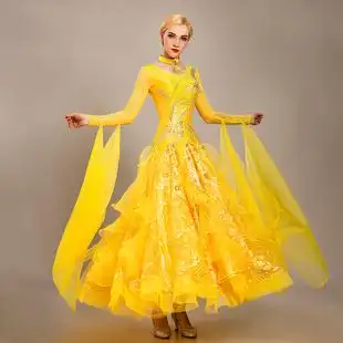 摩登舞连衣裙交谊舞演出服 秋季 国标比赛服女士套装 华尔兹裙 新款