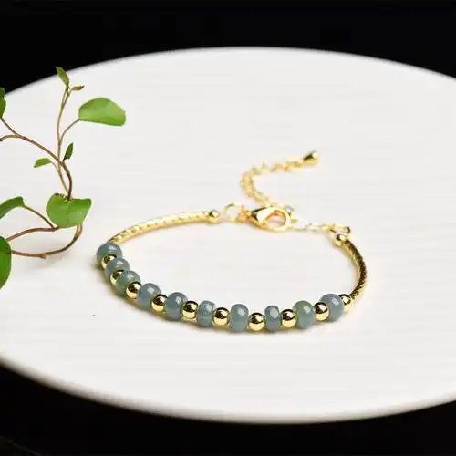 奢菲洛a货翡翠设计款老坑蓝水算盘珠手链延长链假一赔十天然a货翡翠