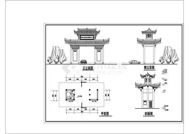 公园大门方案cad图纸设计