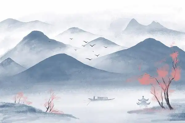 新中式山水中国风水墨画山水风景画插画素材