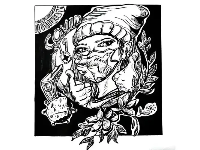 疫情主题黑白装饰画