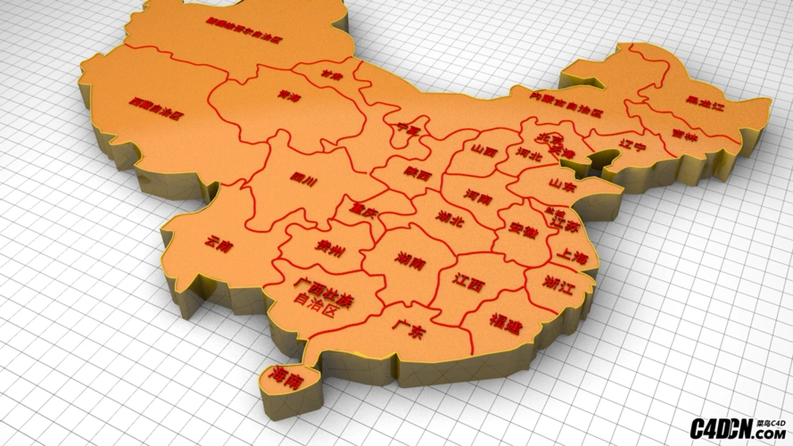 c4d模型全省份三维中国地图含省份名字