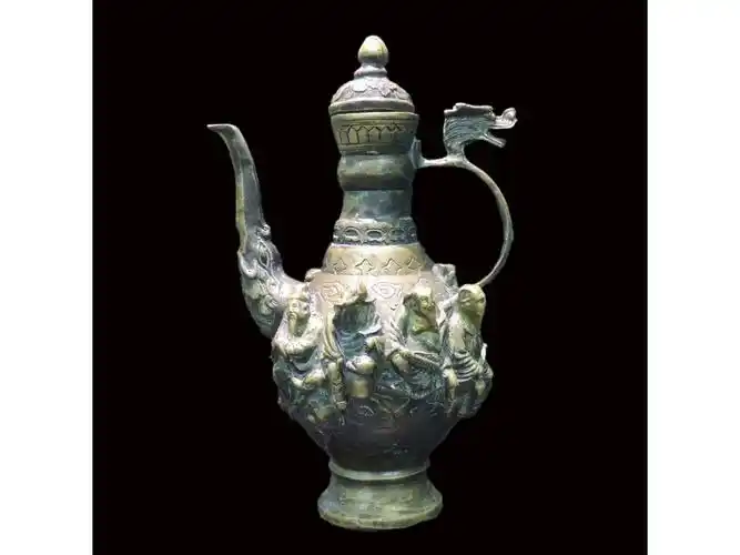 大明宣德八仙过海龙首铜油壶(带盖)