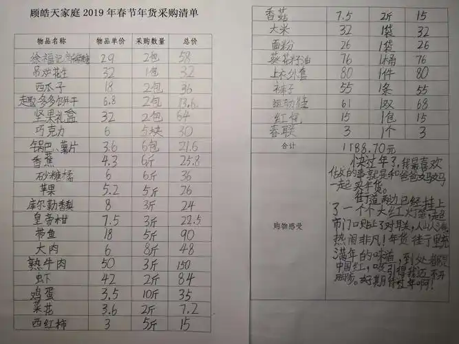 瞧,这是我与妈妈一起整理的"家庭年货采购清单".