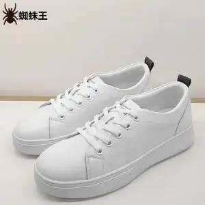 蜘蛛王小白鞋女2022春秋新款女鞋单鞋休闲真皮透气圆头系带板鞋