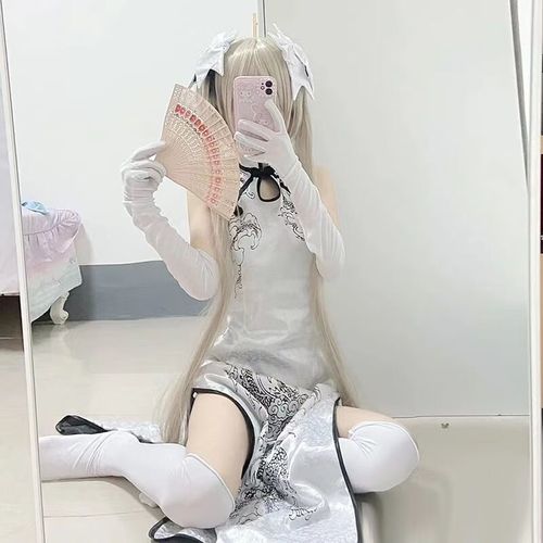动漫角色扮演元素cosplay服装扇子 旗袍 头饰 白袜 白手套 白袜 扇 s