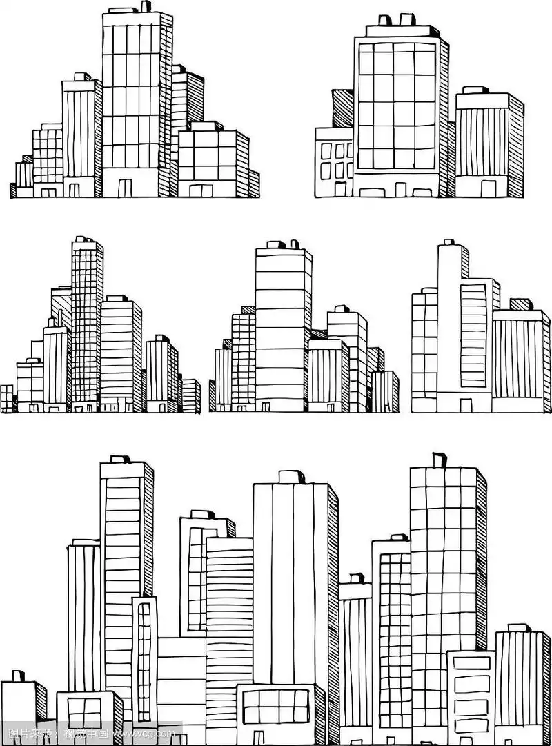 手绘城市建筑摩天大楼