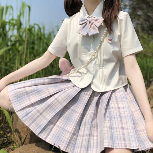 【九蛋jk制服】宿花溪丨现货原创jk制服正版粉紫格裙jk格裙百褶裙