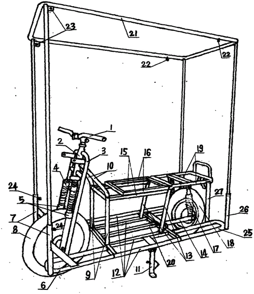前轮两侧前置踏板式二三轮带蓬电动车之二轮双电结构的制作方法
